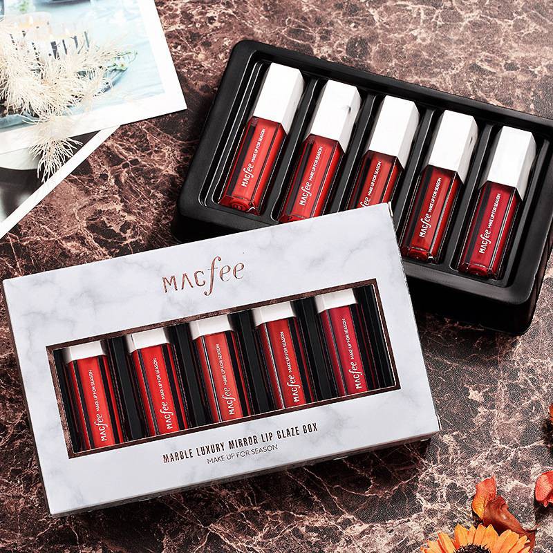 [Hàng mới về] Set 5 ống son kem MCAFEE lâu trôi không thấm nước thiết kế vỏ họa tiết vân cẩm thạch s