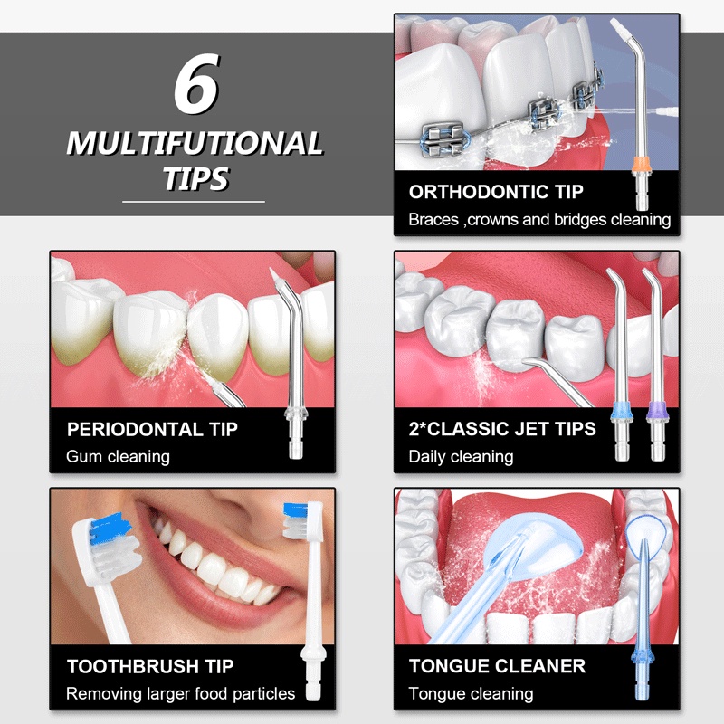 Máy Tăm Nước h2ofloss  HF 9P Máy Tăm Nước Cầm Tay với 6 Đầu Vòi 5 Chế độ IPX7 chống thấm Oral Irrigator HÀNG CHÍNH HÃNG 12 tháng Water pick