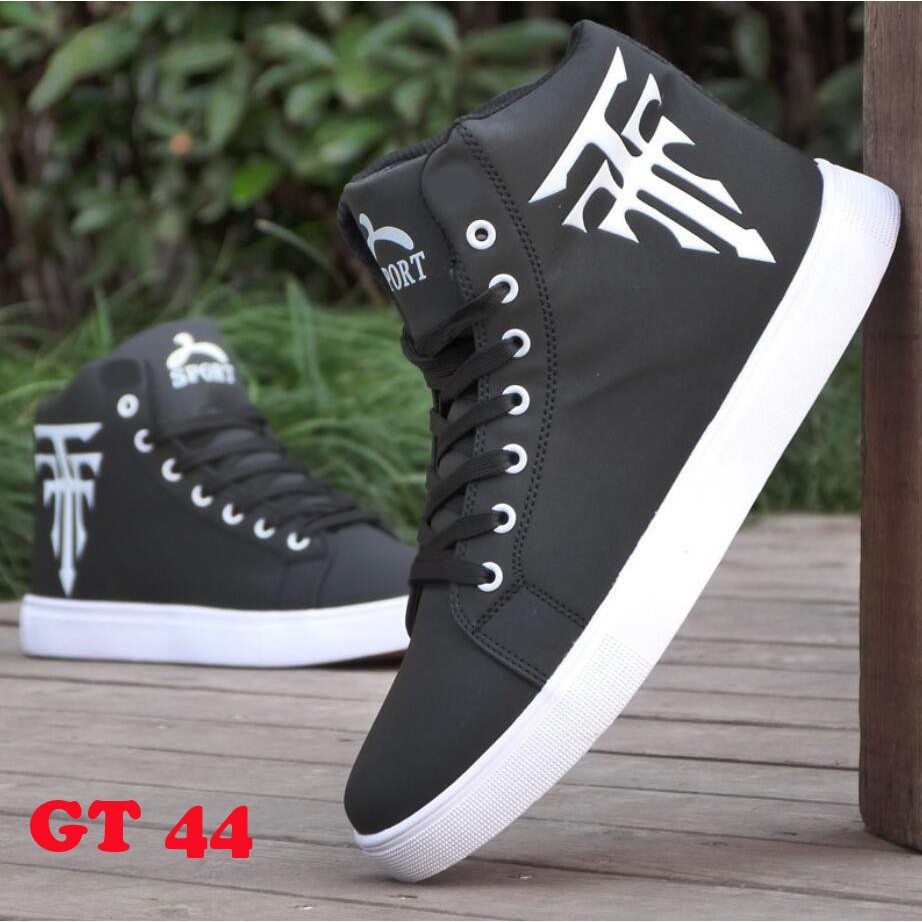 Giày Nam Giá Rẻ - Giày Thể Thao Nam Cổ Cao, Đen, Đế Trắng GT44