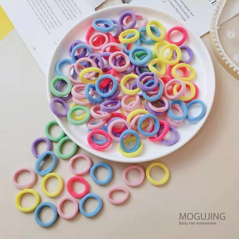 100pcs Children's Cartoon Cute Hair Rope Tie Hair Rubber Band Does Not Hurt Hair Korean Style Baby Princess Simple Small Hair Ring Girl Hair Accessories