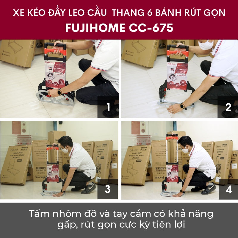 Xe kéo hàng leo cầu thang 6 bánh rút gọn chở 35-70kg nhập khẩu FUJIHOME CC-675