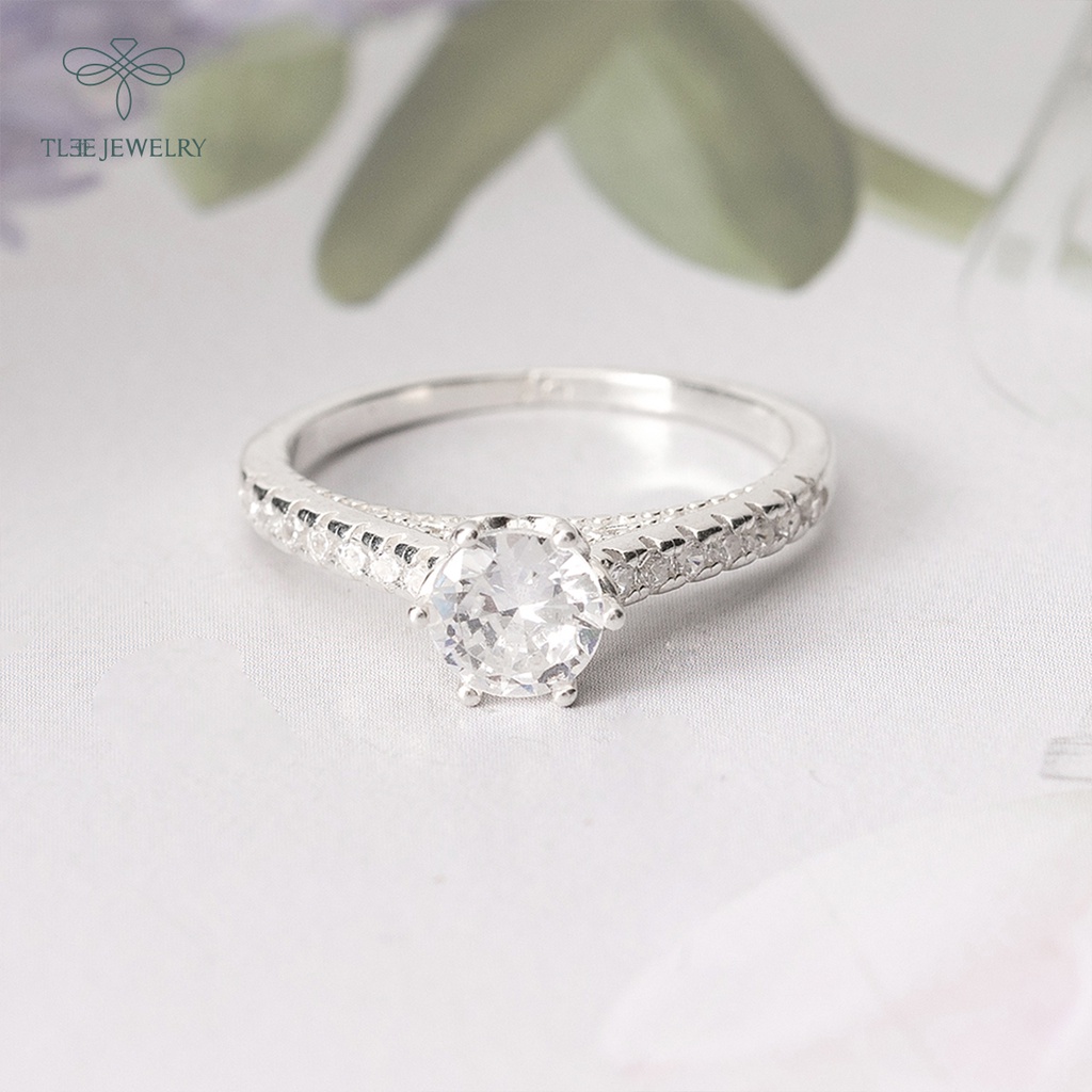 Nhẫn bạc nữ TLEE ổ tròn 6 chấu phối viền đá lấp lánh sang trọng NCJ A0191