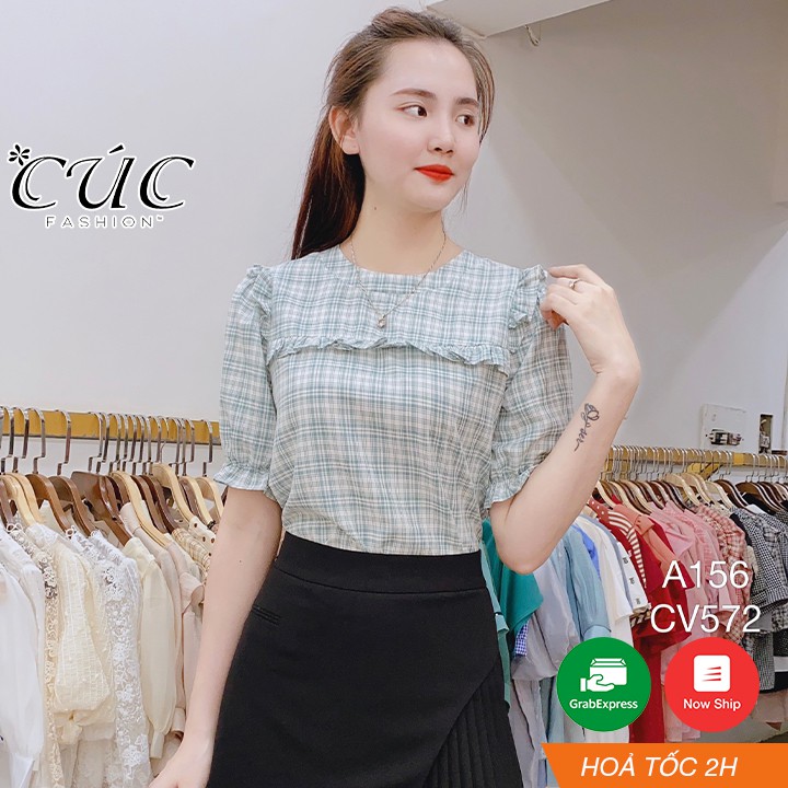 Áo sơ mi nữ cao cấp công sở Cúc Fashion A156 áo somi kẻ bèo