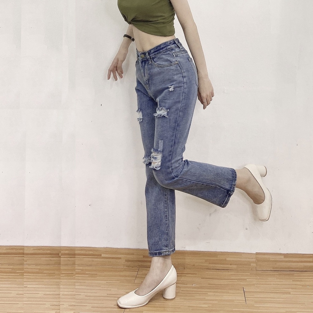 Quần baggy nữ quần jean ống đứng dáng lửng 9 tấc mang trên mắt cá BG513