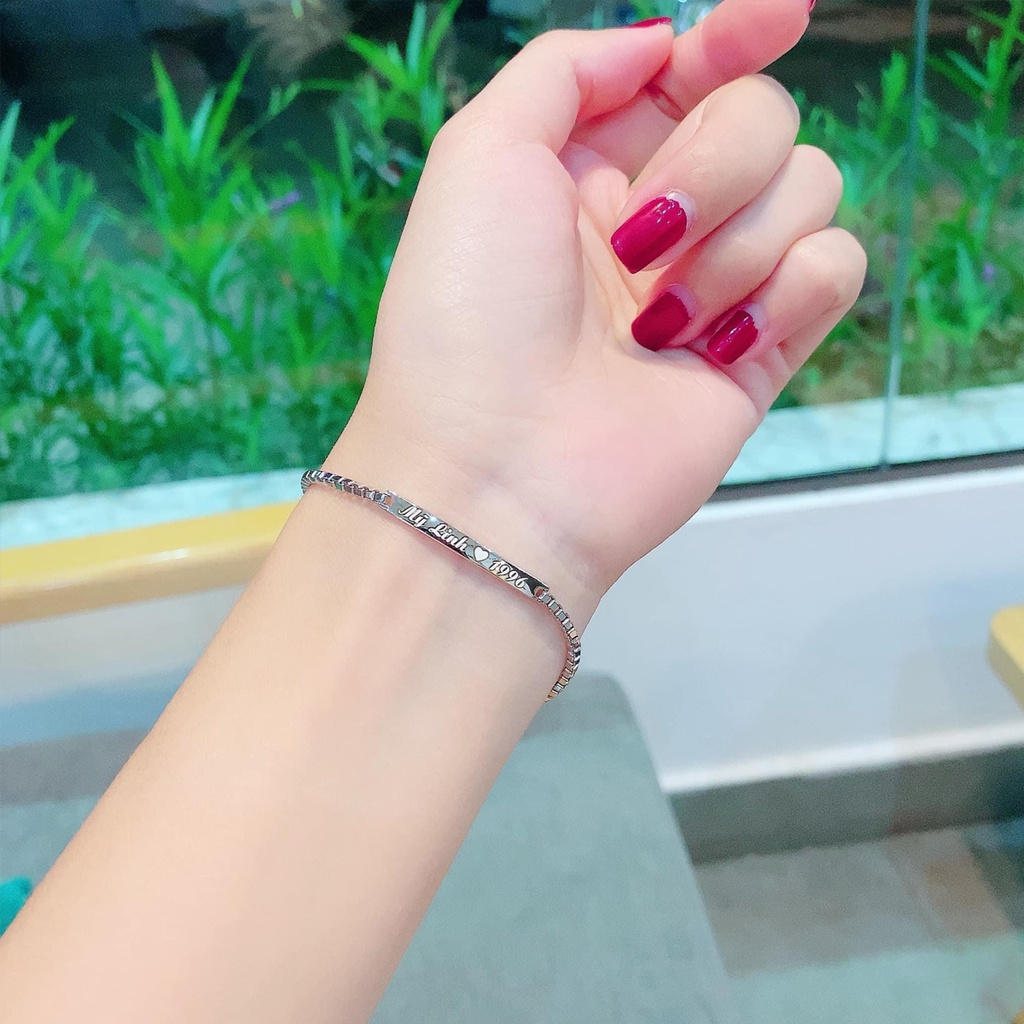Vòng tay đôi thanh bạc cao cấp S925, Lắc tay cặp miễn phí khắc chữ theo yêu cầu - Tiệm bạc Pansy