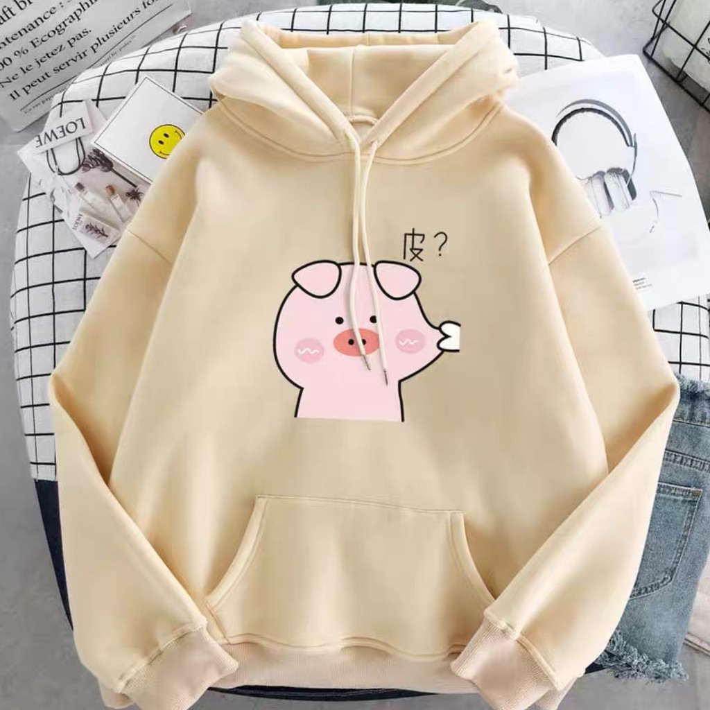 Áo hoodie chất nỉ dày dặn freesize nam nữ hình heo hồng cute dễ thương