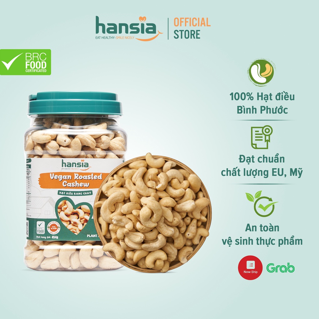 Hạt Điều Rang Chay Organic HANSIA Hương Vị Nguyên Bản, Thơm Ngon Nhiều Dưỡng Chất Tốt Cho Cơ Thể 250g - 454g