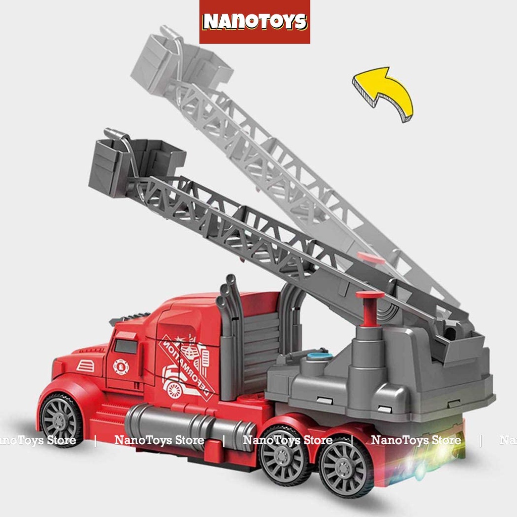 Đồ chơi xe cứu hoả phun nước biến hình Robot - có còi hụ, đèn, tránh chướng ngại vật - tặng kèm pin - NANOTOYS STORE