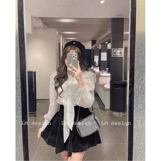 Áo sơ mi kiểu bèo ren nơ cổ