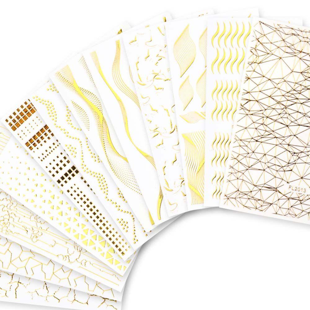 QQMALL Miếng Dán Trang Trí Móng Tay 5D Tự Dính Họa Tiết Kẻ Sọc Kiểu Pháp Cổ Điển