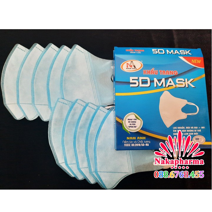 10 khẩu trang y tế 5D Mask Nam Anh FAMAPRO - Lọc vi khuẩn, mùi và bụi mịn - Vải êm, dễ chịu, không bị lem son môi