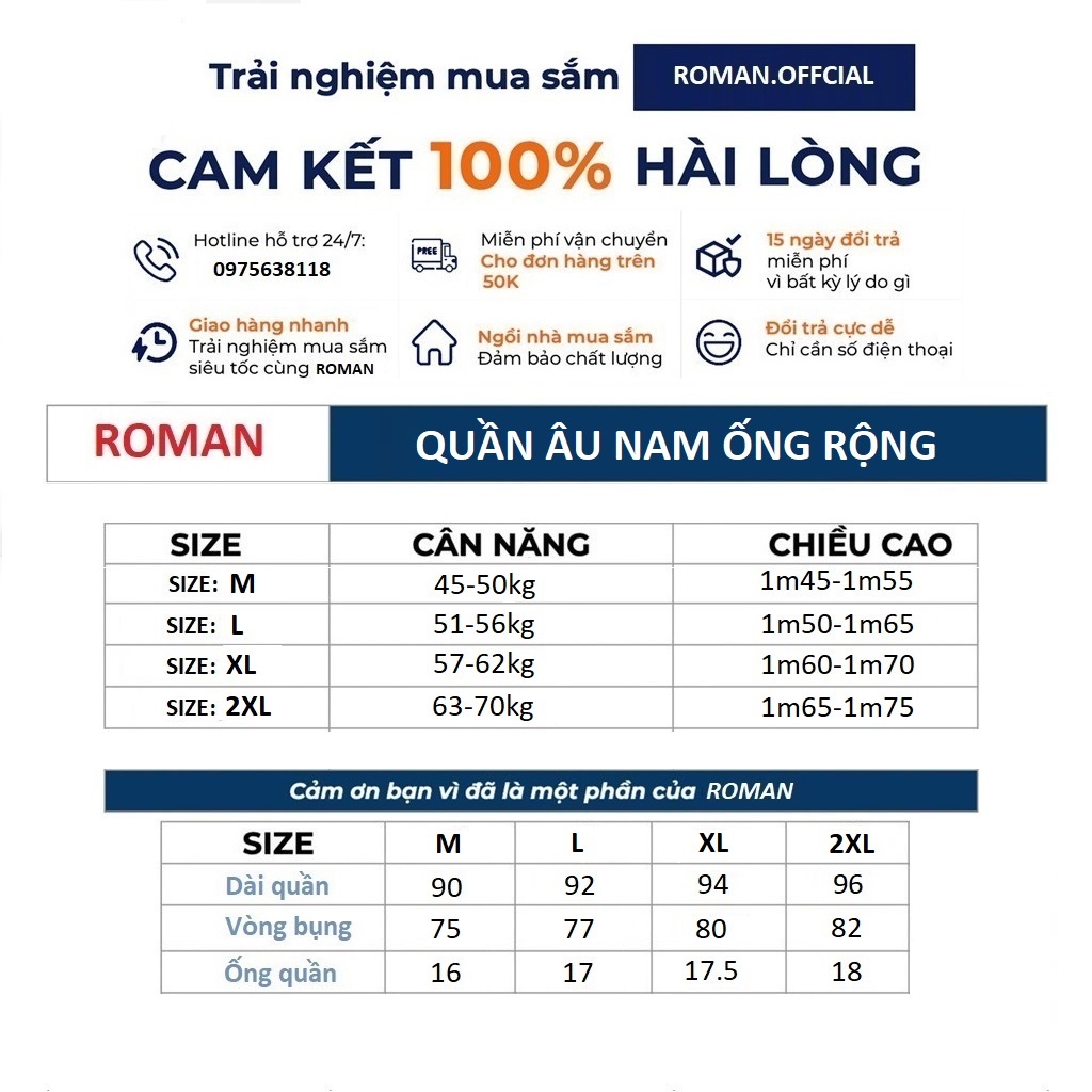 Quần âu baggy nam ống rộng suông đứng cạp chun chất vải hàn cao cấp ROMAN QA01