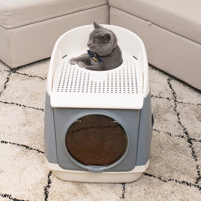 Nhà vệ sinh kín 2 cửa cho mèo Cabin vuông TomCat lắp ráp