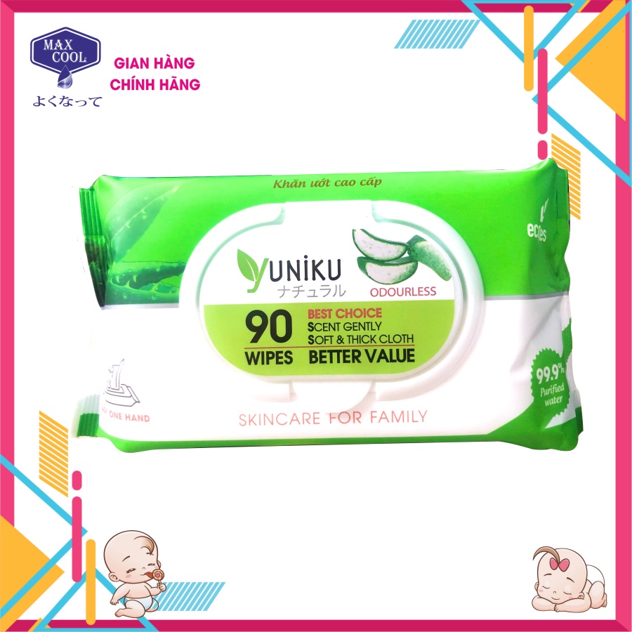 01 gói khăn ướt YUNIKU 90 tờ, xanh lá  - không hương