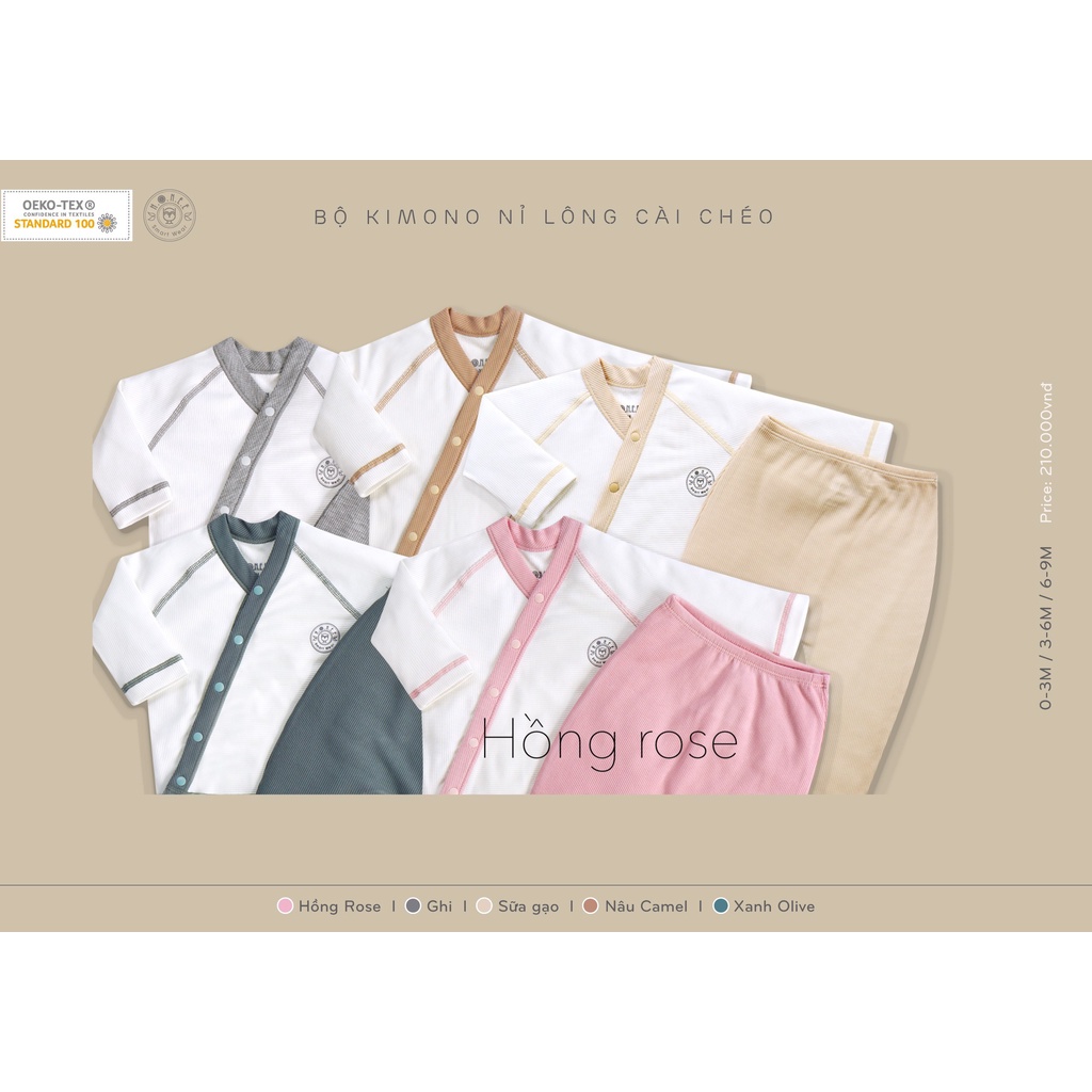 Bộ kimono nỉ lông cài chéo H.R.N.E.E