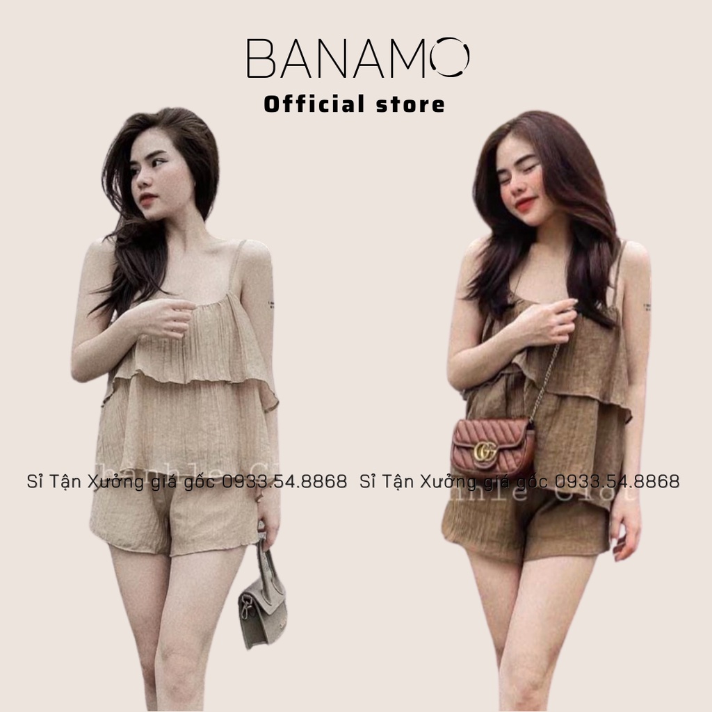 Bộ đùi 2 dây xếp tầng chất đũi xốp siêu đẹp thời trang Banamo Fashion bộ đũi 2 dây 125