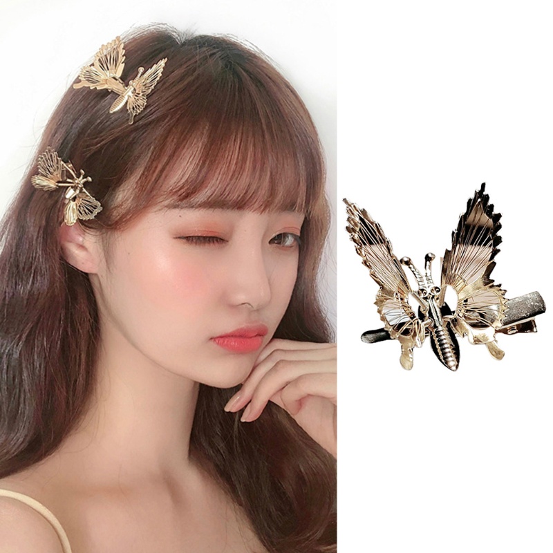Kẹp Tóc Họa Tiết Bướm Bằng Kim Loại Màu Vàng/Bạc Cho Nữ
