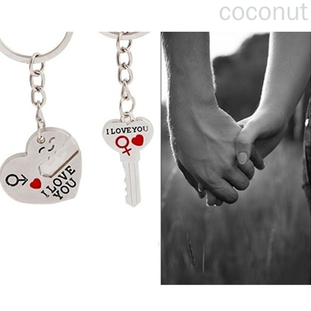 Móc khóa đôi hình trái tim khắc chữ I Love You bằng hợp kim kẽm