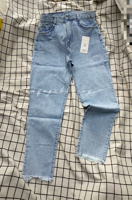 Quần baggy jean mã mới trơn lai rách, màu xám xanh đẹp quên sầu, ảnh thật trải sàn | BigBuy360 - bigbuy360.vn