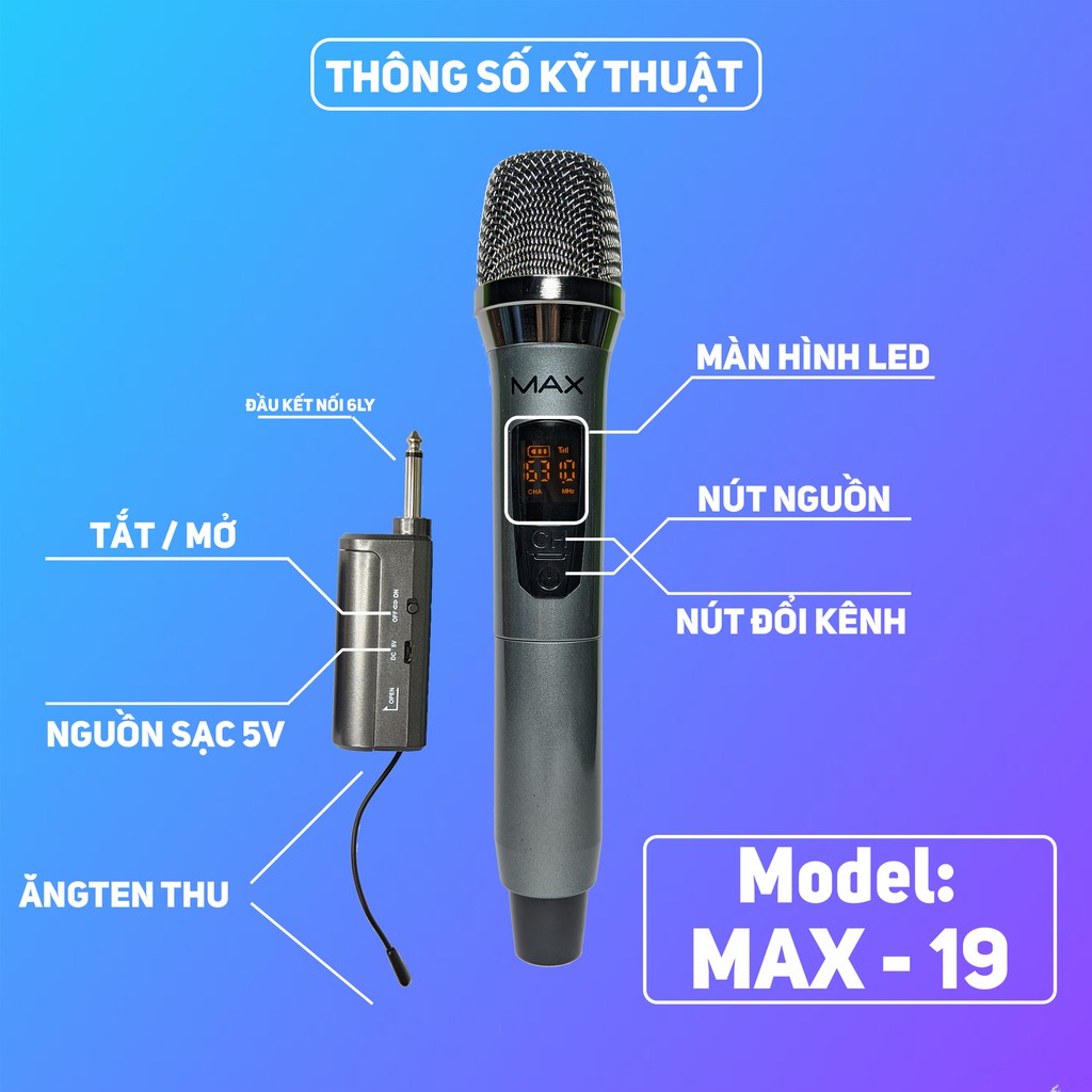 [SẢN PHẨM HOT] Micro không dây MAX19 dành cho karaoke gia đình,hát live stream,loa kéo âm thanh trung thực và dễ sử dụng