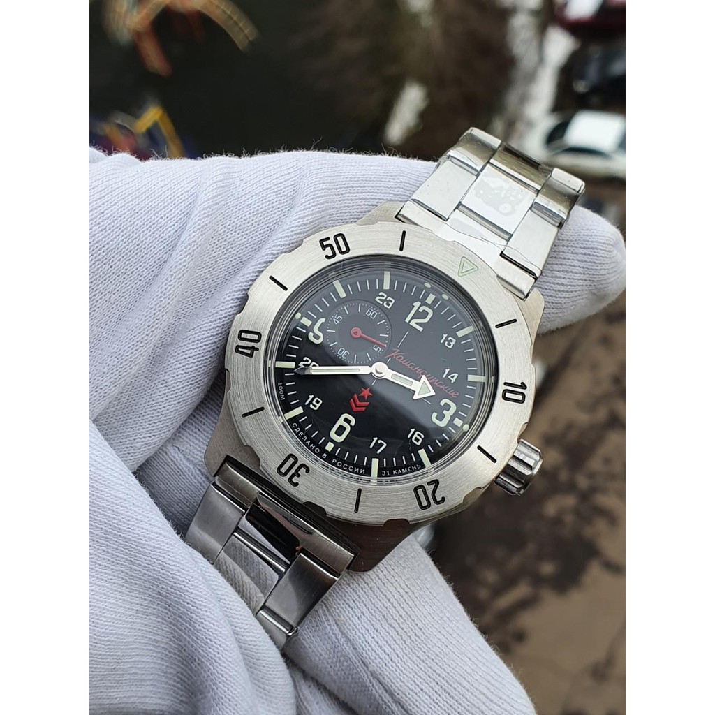 Đồng hồ Nga Vostok komandirskie 350504. Đồng hồ nam máy cơ tự động, size mặt 42, chống nước tốt 10ATM, quai thép