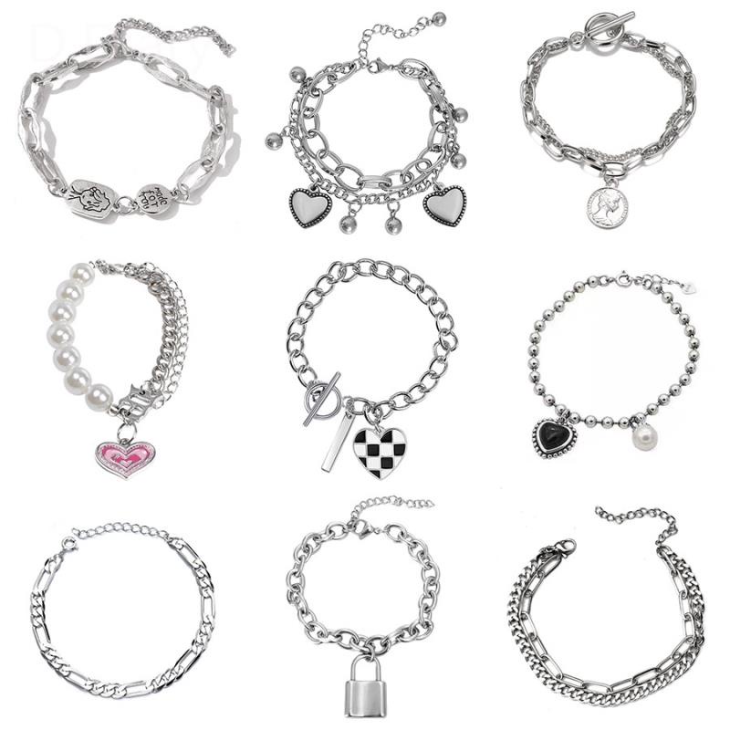 vòng tay nữ Mặt Trái Tim Kim Loại Phong Cách Hip Hop Thời Trang Cho Nữ