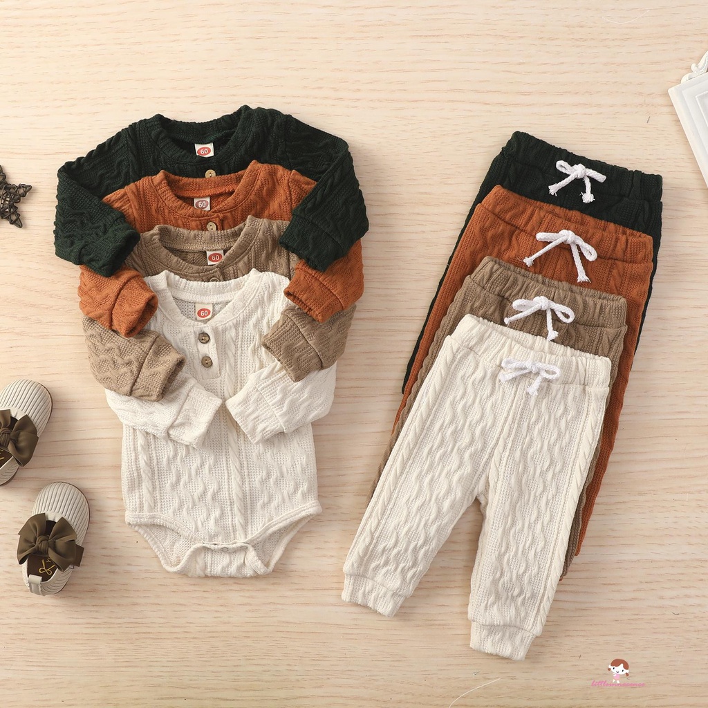 Set áo sweater tay dài cổ tròn phối quần dài dệt kim thời trang xinh xắn cho bé gái XZQ7