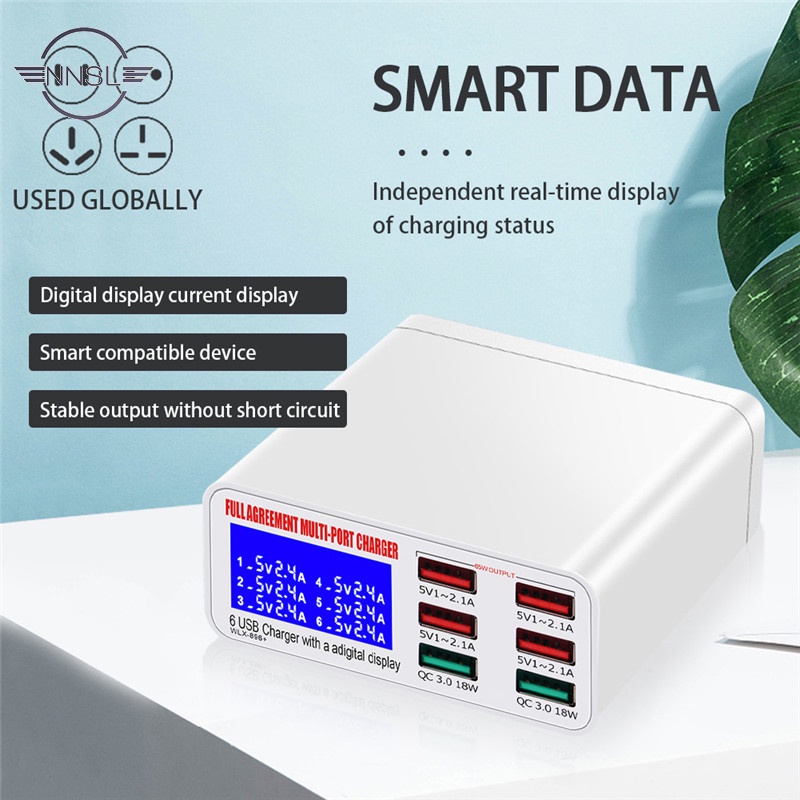 Bộ Sạc Nhanh Qc3.0 Usb 6 Cổng Màn Hình Lcd Kỹ Thuật Số Cho Điện Thoại / Máy Tính Bảng | BigBuy360 - bigbuy360.vn