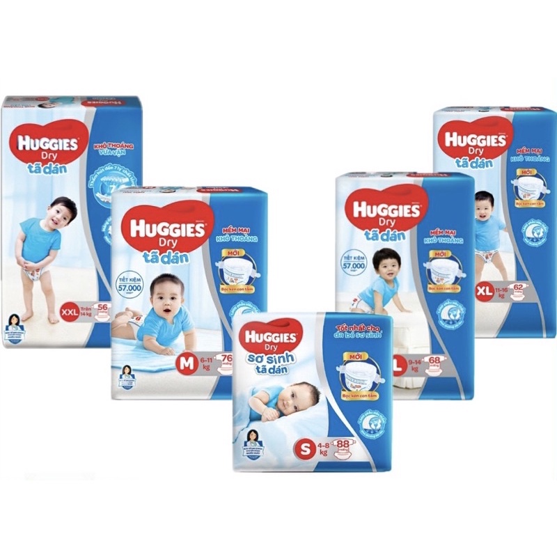  (Mẫu mới) Bỉm Huggies Dán M76, L68, XL62, XXL56 Hàng nhật giá chất