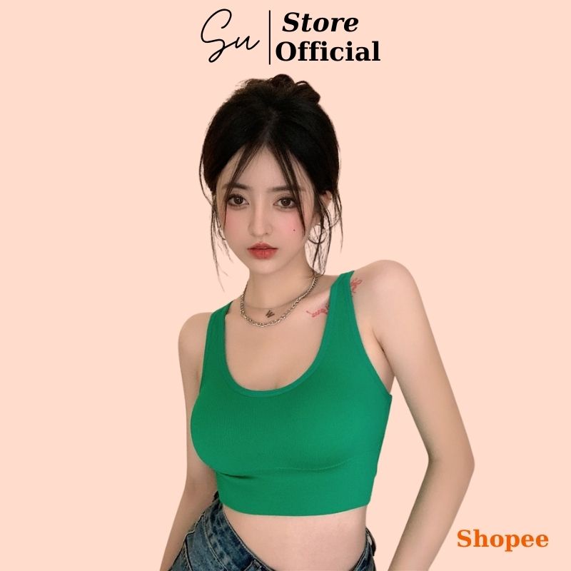 Áo Bra Cotton Thun Co Giãn Thấm Hút Mồ Hôi SU Official, Áo Tập Gym Nâng Ngực Mút Mỏng 48343