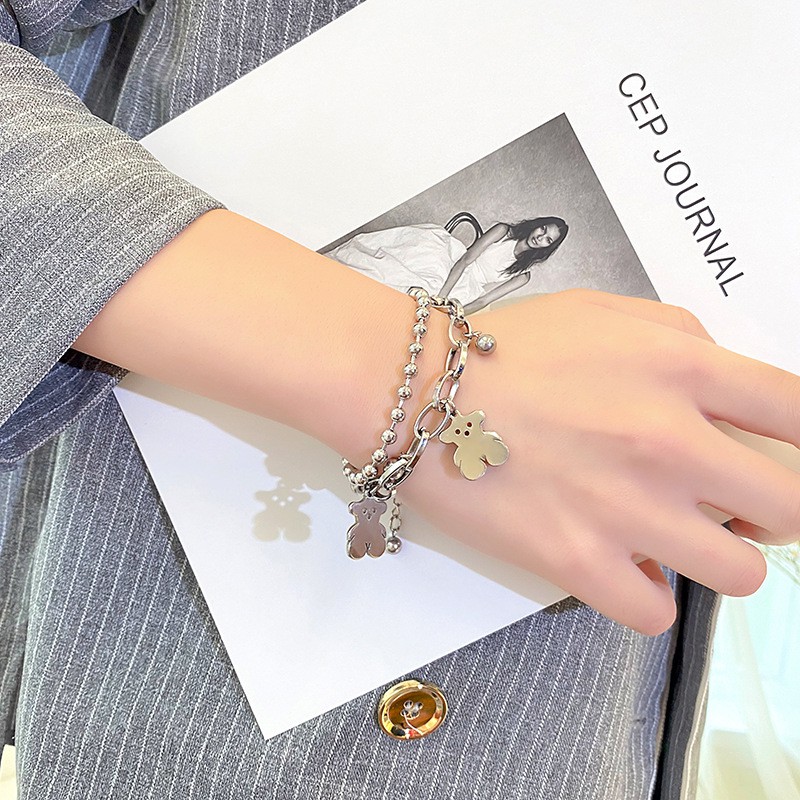 Vòng Tay Hai Lớp Đính Hạt Hình Gấu Dễ Thương Phong Cách Hàn Quốc Cho Nữ | BigBuy360 - bigbuy360.vn