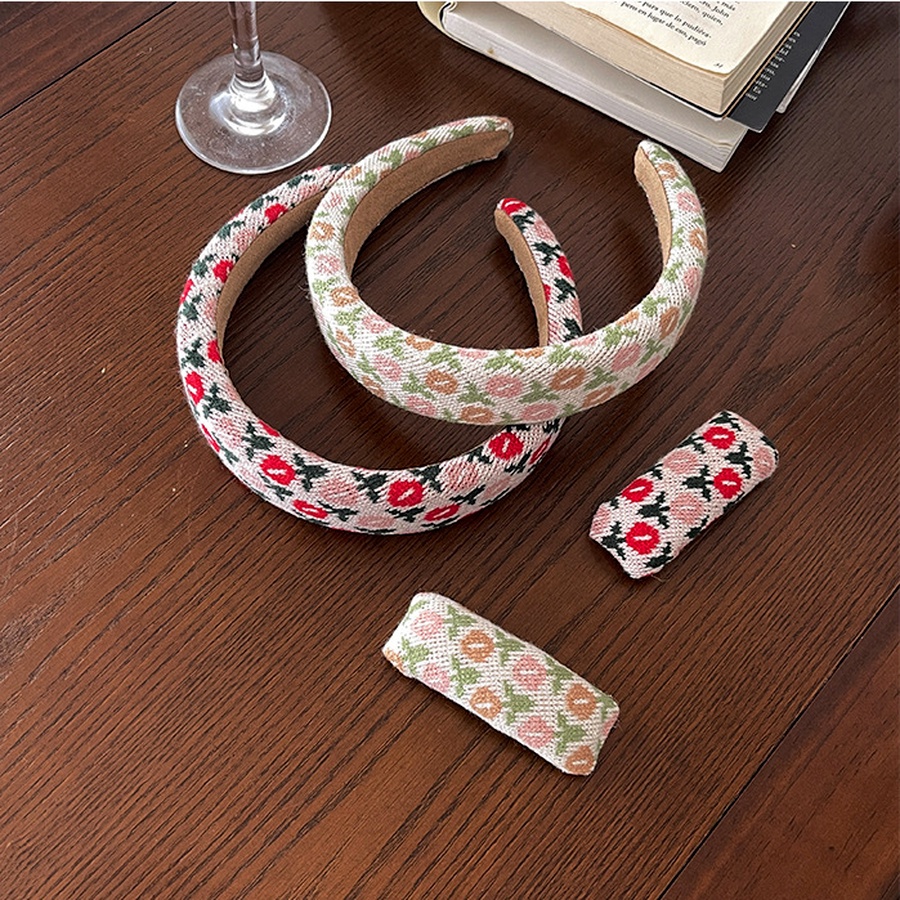 Băng đô cài tóc dệt kim phối hoa lá phong cách Hàn Quốc cổ điển thanh lịch