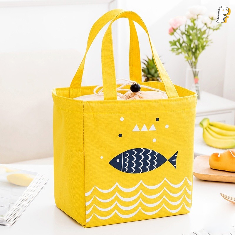 Túi giữ nhiệt đựng hộp cơm dây rút hình cá