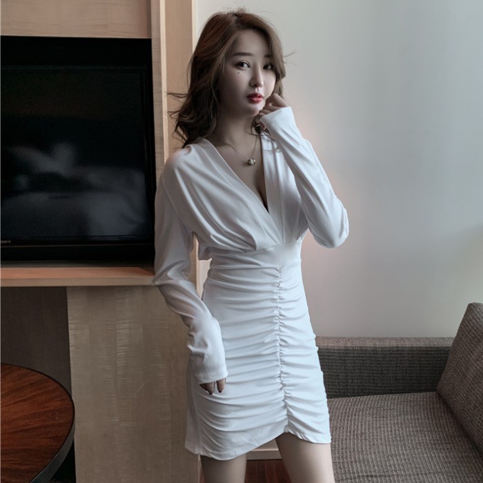 Đầm dáng ôm mini cổ v tay dài Emilyshop