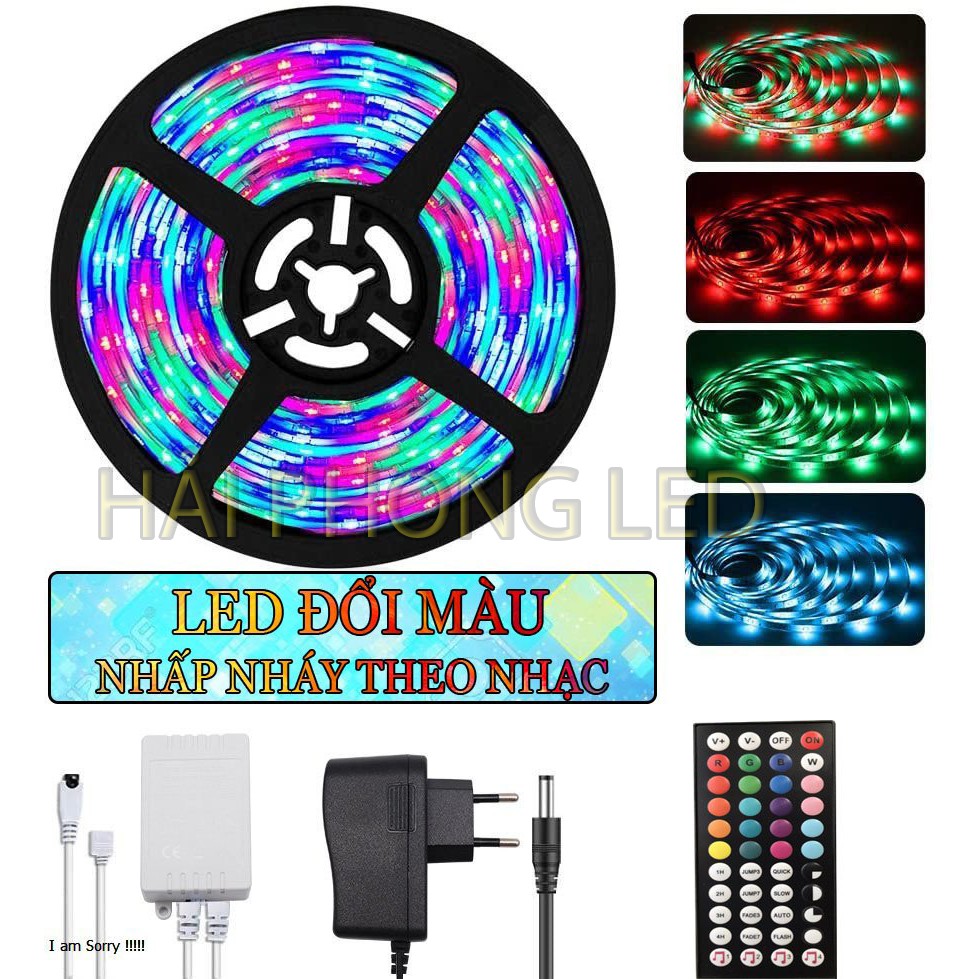 [FULL BỘ NGUỒN+REMOTE] Cuộn đèn LED RGB 5m 5050 dây dán đổi 7 màu có phủ silicon bên ngoài chống nước