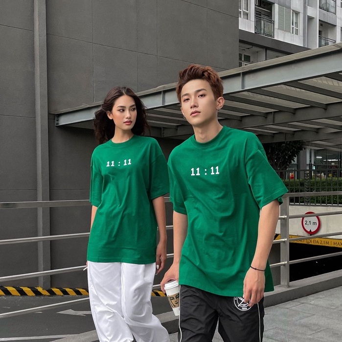 Áo Thun Xanh Lá Unisex Nam Nữ 11 giờ 11 phút fom rộng
