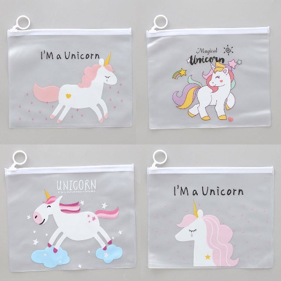 Combo 4 Túi Đựng Bút viết Zip Unicorn - Mẫu Khác Nhau