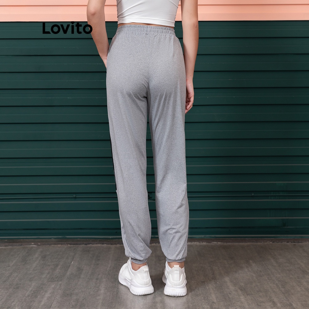 Quần Lovito kiểu thể thao màu trơn tương phản viền mép L06001 (màu xám)