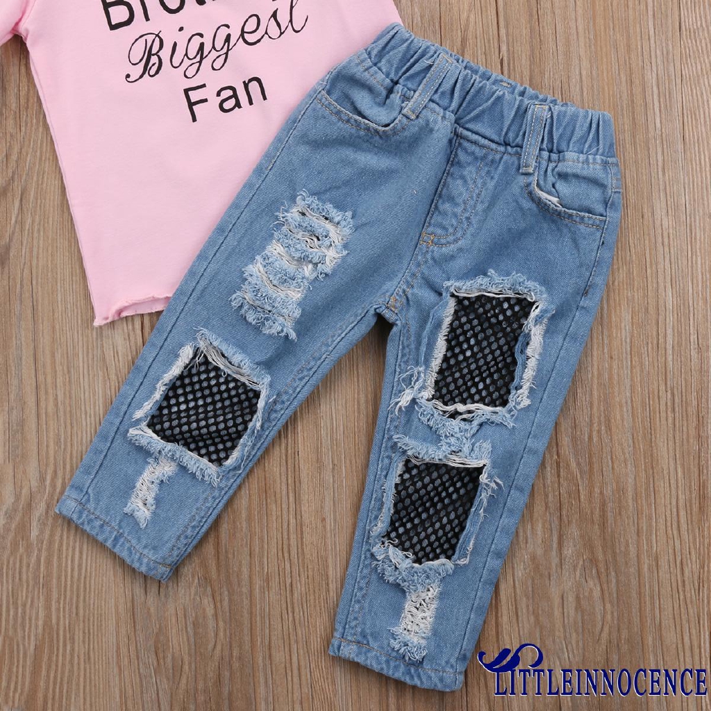 ❤XZQ-Kids Baby Girls T shirt Tops+Mesh Jeans Pants 2pcs Outfits Set Clothes