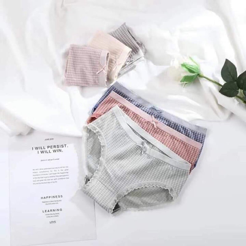 Quần Lót Nữ 💖FREESHIP💖 Quần Lót Cotton Muối Tiêu Kẻ Caro Kháng Khuẩn Viền Ren Đính Nơ Dễ Thương | WebRaoVat - webraovat.net.vn