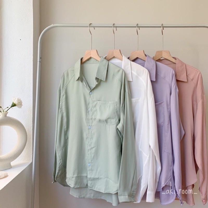 [Ảnh thật/Video] Áo sơ mi Afica nhiều màu trơn vintage lụa tăm áo sơ mi Quảng Châu