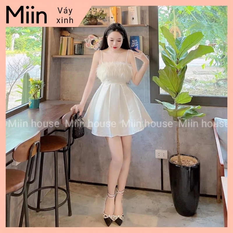 Váy 2 dây ngọc tapta phối lông