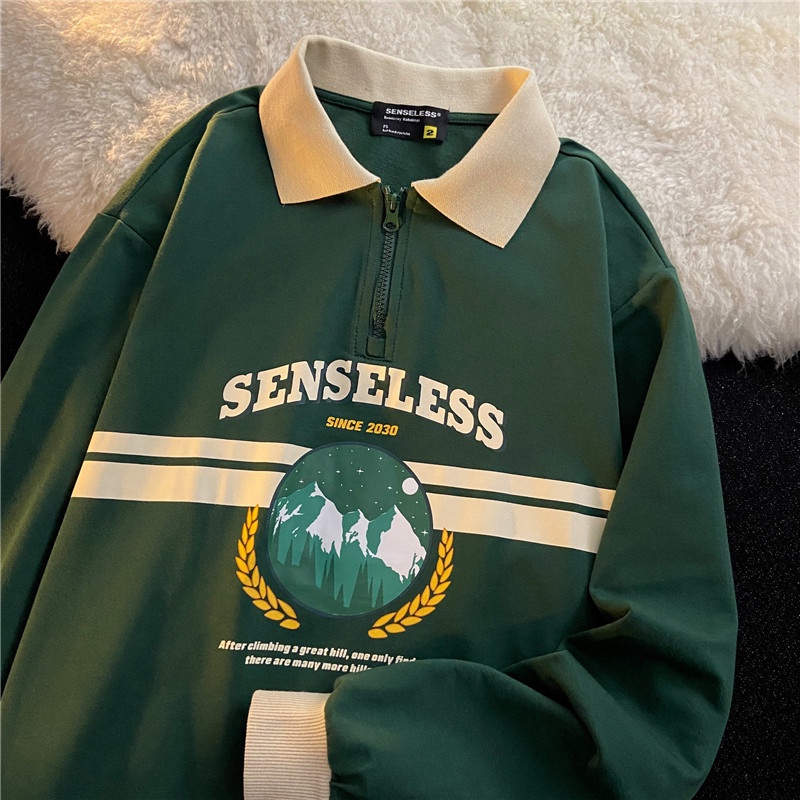 Áo Sweater Dáng Rộng Cổ Polo Phối Khóa Kéo Kiểu Retro Mỹ Thời Trang Mùa Xuân Cho Nữ