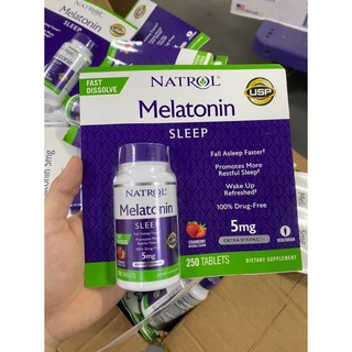 Viên ngậm giúp ngủ ngon natrol melatonin sleep 5mg vị dâu 250 viên