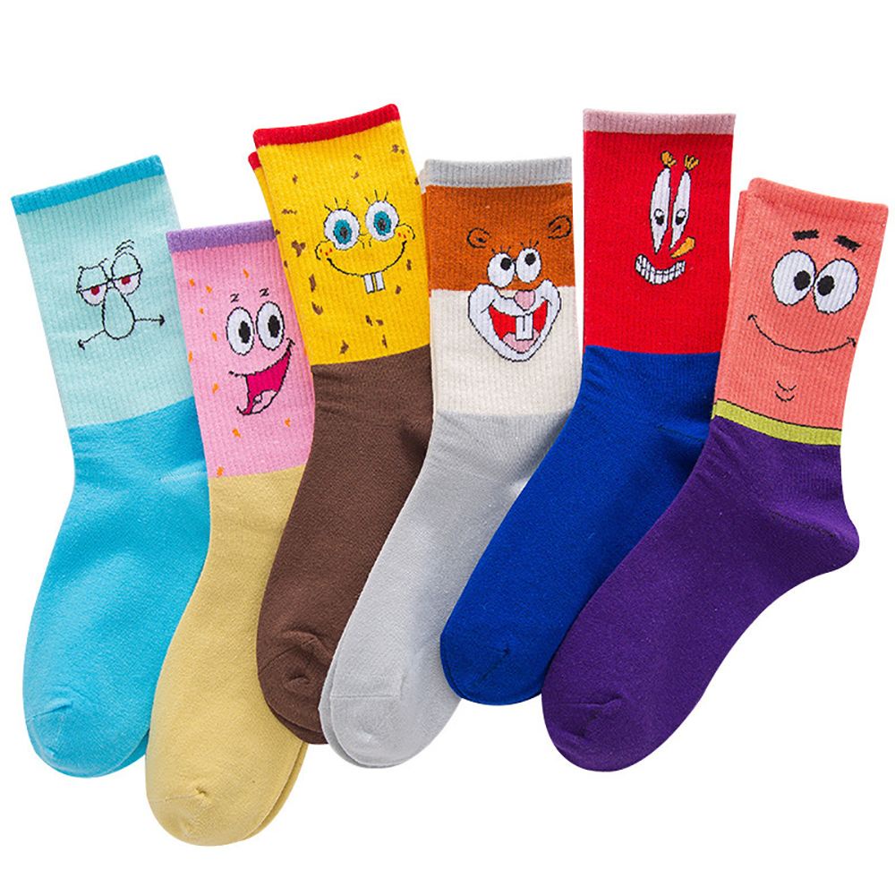 Đôi vớ cotton co giãn thoáng khí in hình Spongebob dễ thương dành cho nữ