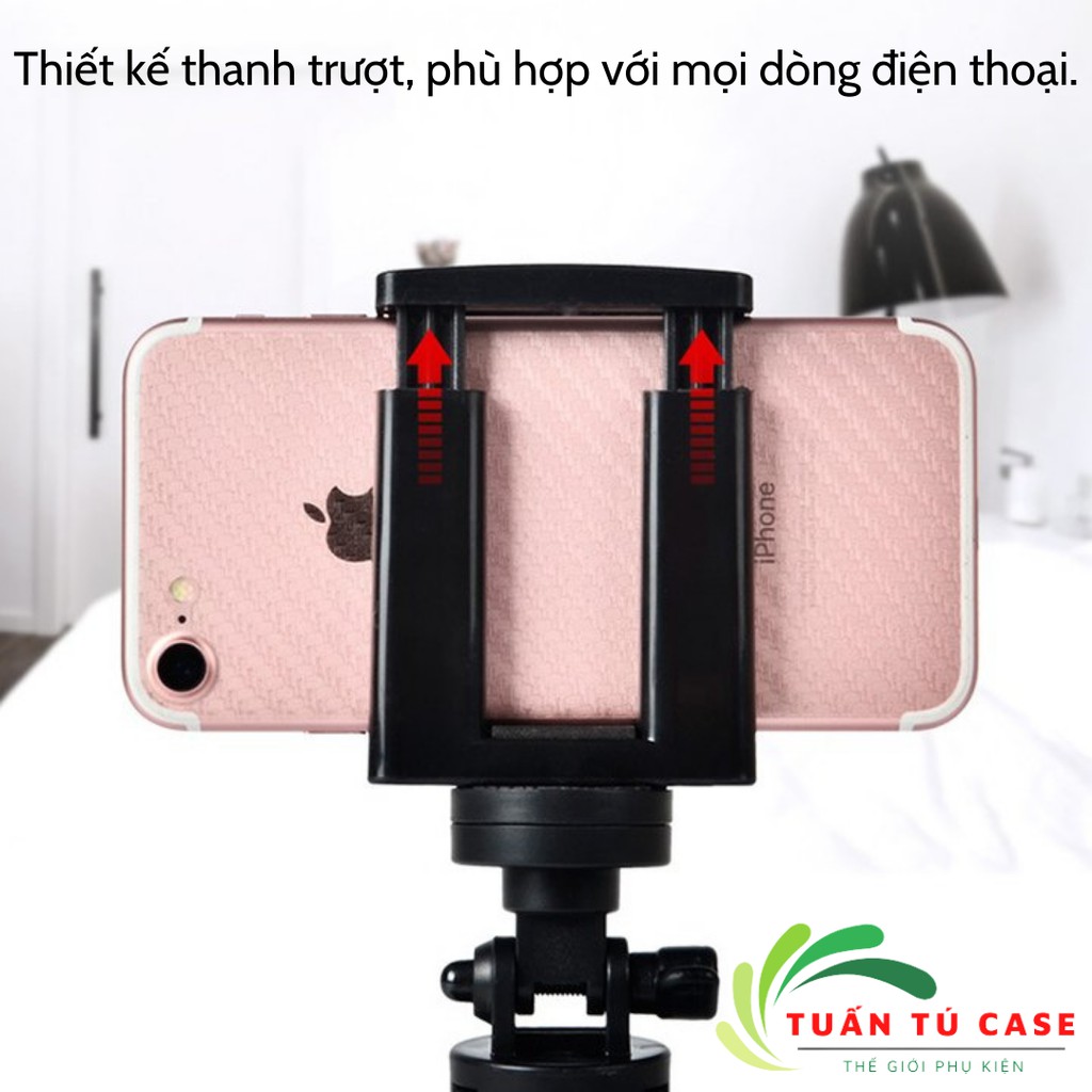 Tripod kèm kẹp điện thoại đa năng 2 trong 1 thỏa mái chụp ảnh, livestream, quay video, xoay nhiều góc độ tiện lợi