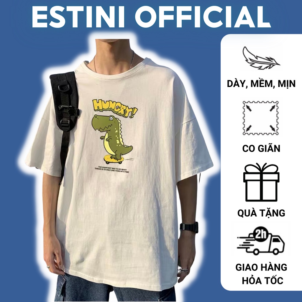 Áo thun tay lỡ form rộng ESTINI áo thun Unisex nữ nam chất cotton vải dày Khủng Long HUNGRY