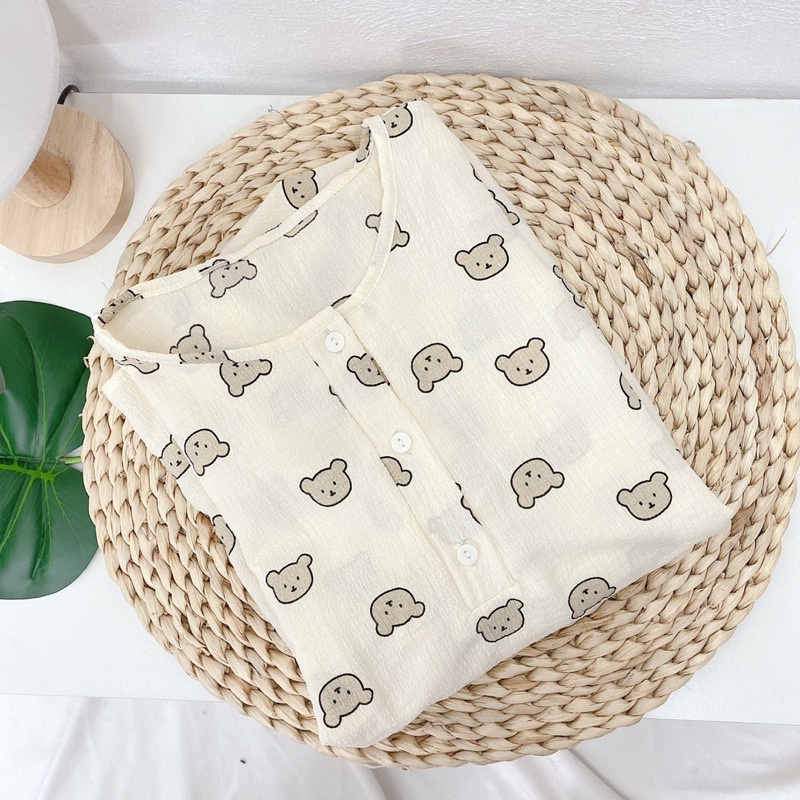BỘ PYJAMA CHẤT MUSLIN XÔ ĐŨI HÀN - Bộ mặc nhà dễ thương