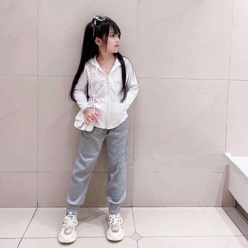 Bộ Thu Đông Cho Bé Gái, Set Áo Khoác Có Mũ Kèm Quần Bom Tăm Size Đại