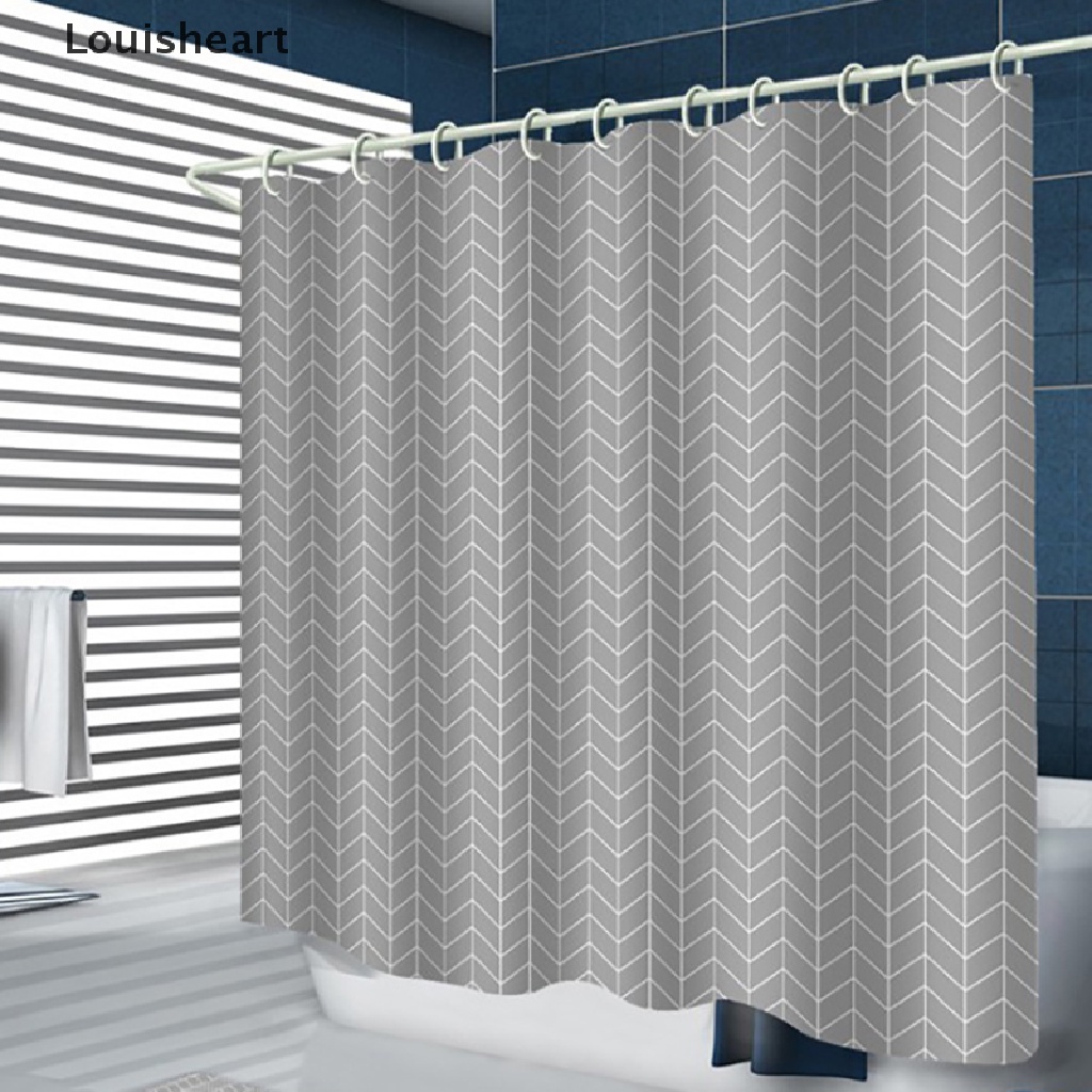 Louisheart Anti Mold Bathroom Supplies Extra Long PEVA Geometric Pattern Shower Curtain TFG